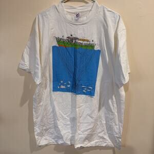 Vintage B Johnson Shirt Mens Large White Short Sleeve 4 Hour Fishing Cartoon